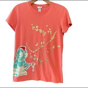 Kidrobot S Youth Funky Orange Cotton Gold Metallic Logo T-Shirt